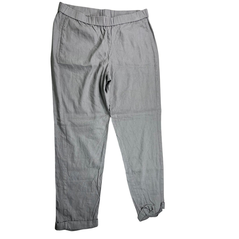 J.Jill Linen Stretch Pull On Pants Gray Tapered Ankle Medium Casual